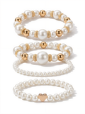 Stackable Faux Pearl Gold Bracelet Set