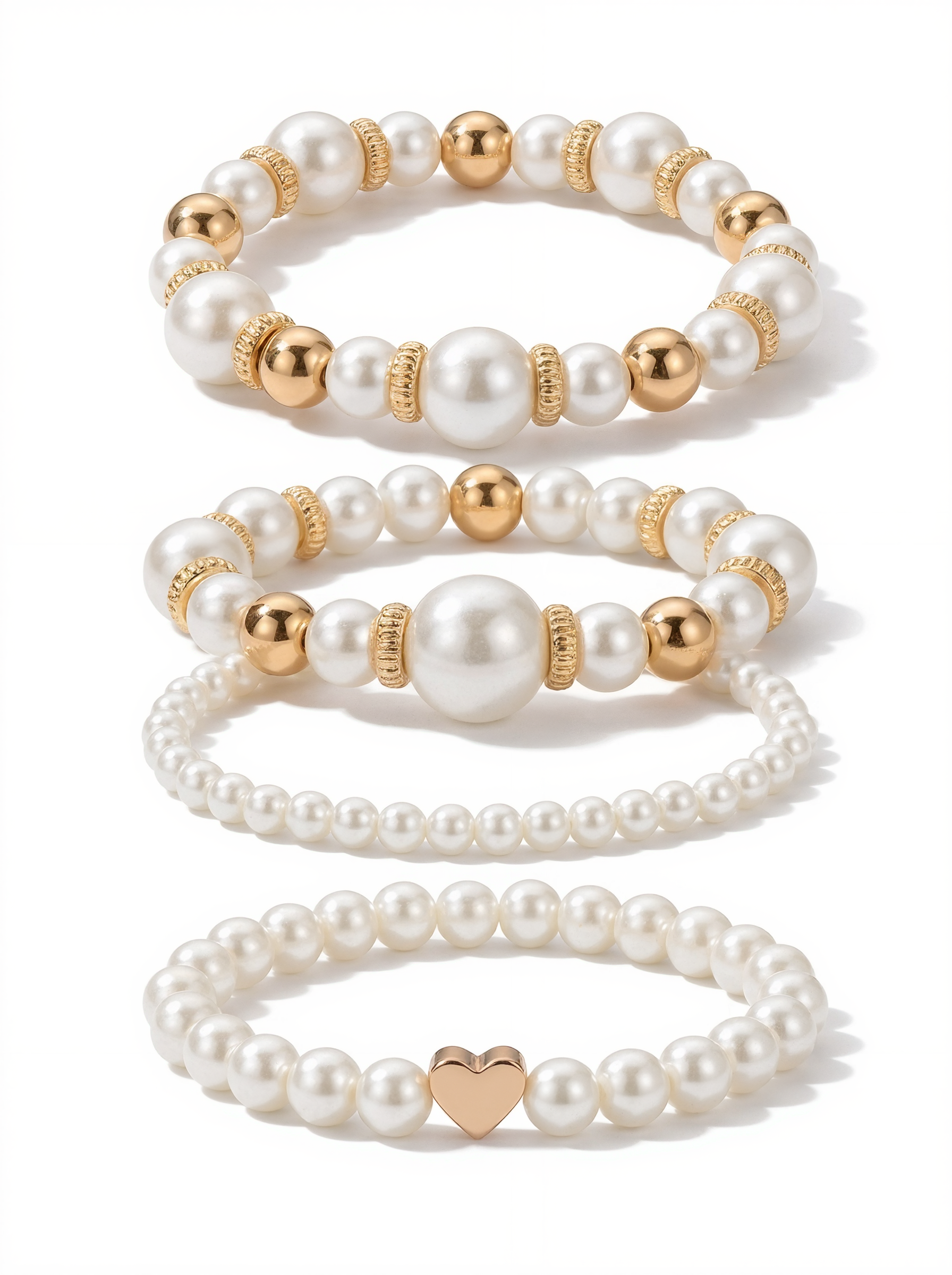 Stackable Faux Pearl Gold Bracelet Set