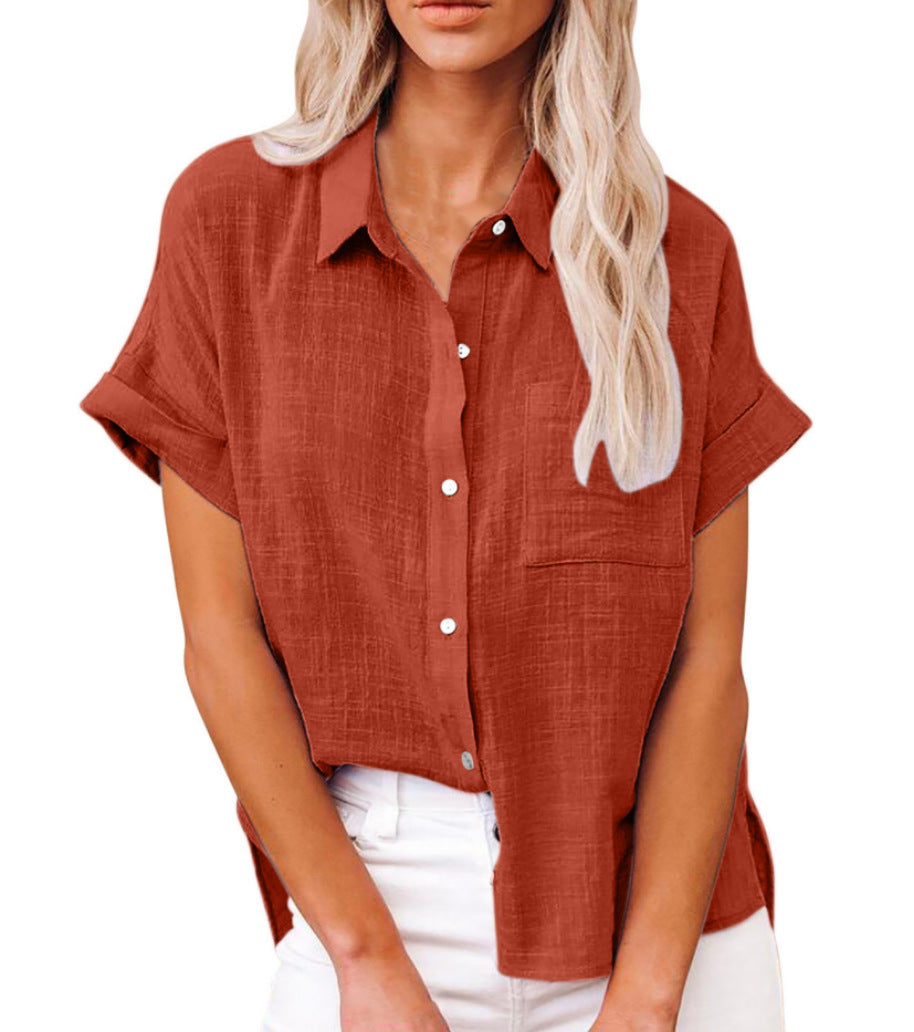 Short Sleeve Button Front Blouse