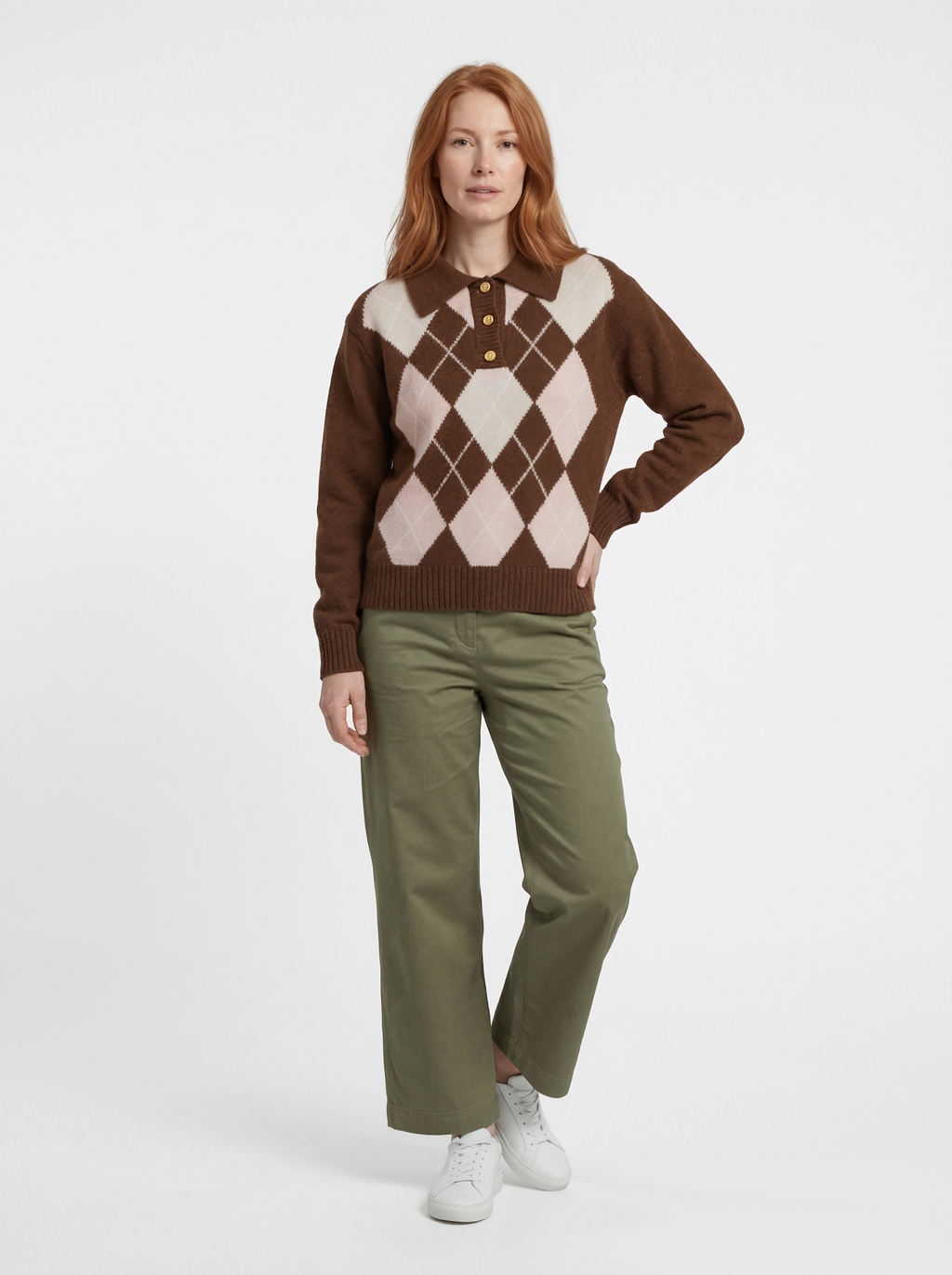 Argyle Knit Polo Sweater