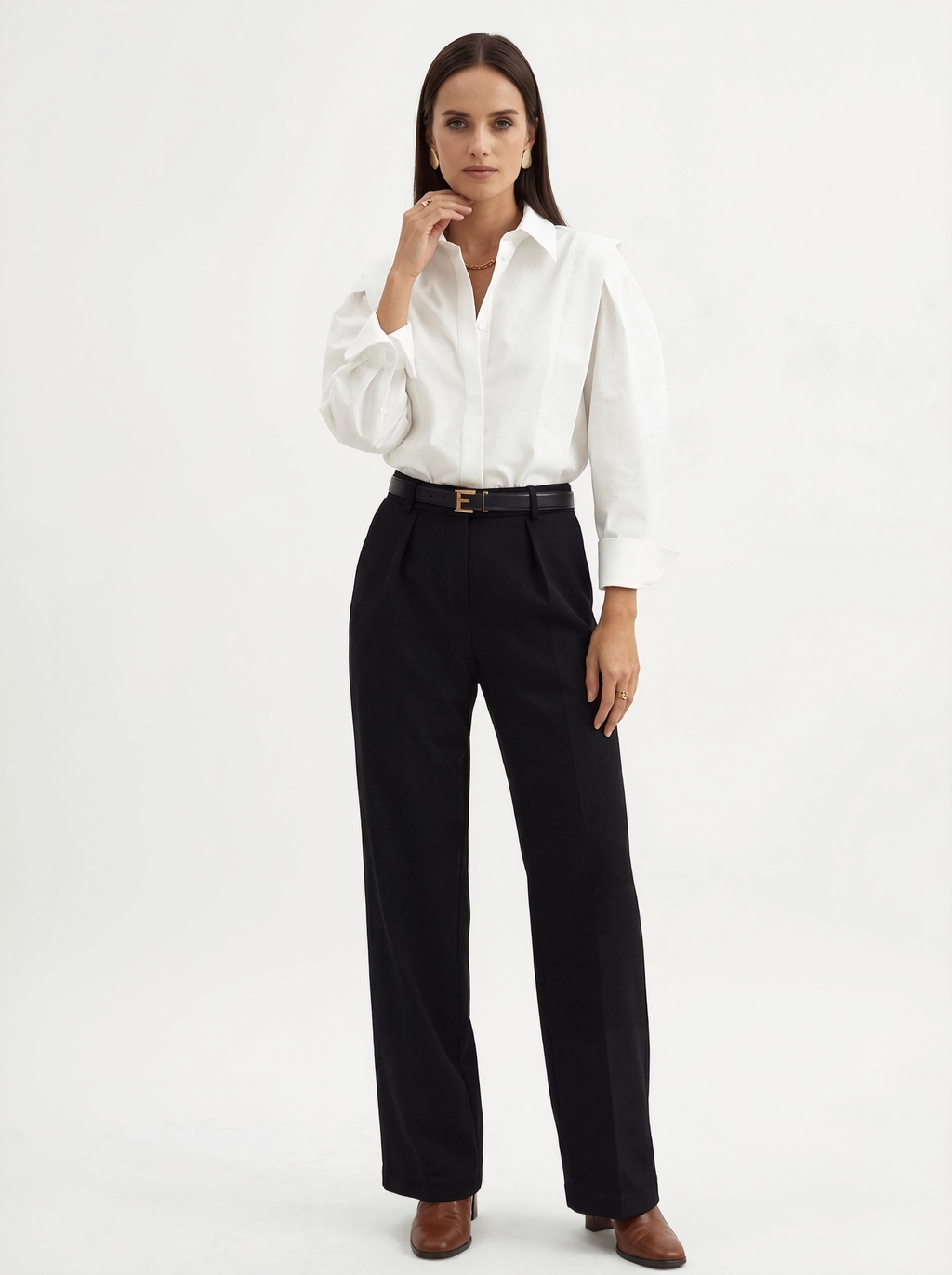 Classic Collared Button-Front Blouse