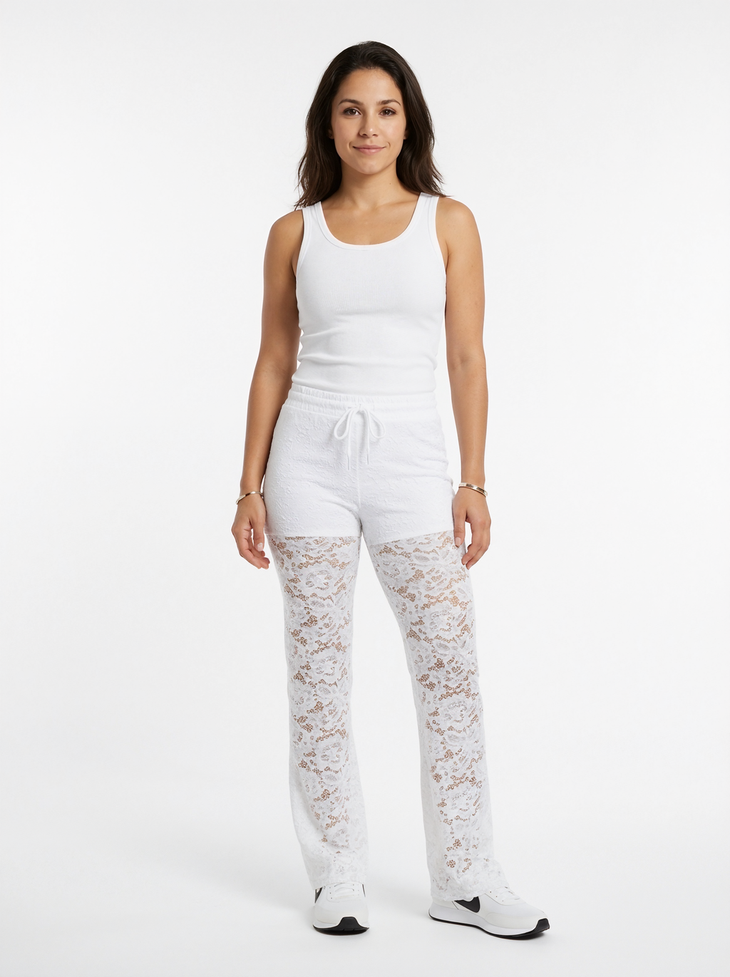 Sheer Lace Drawstring Trousers