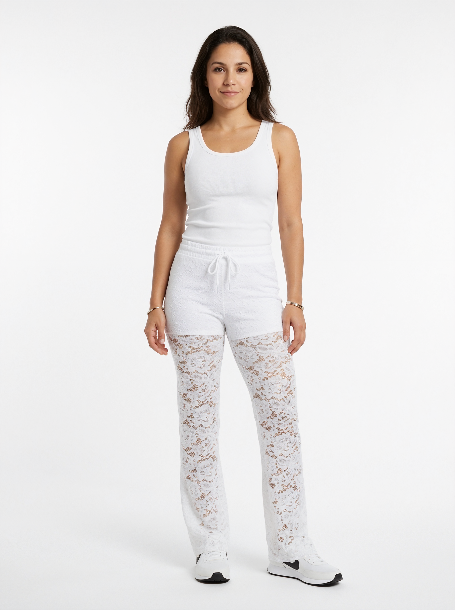 Sheer Lace Drawstring Trousers