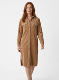 Button-Front Corduroy Midi Shirt Dress