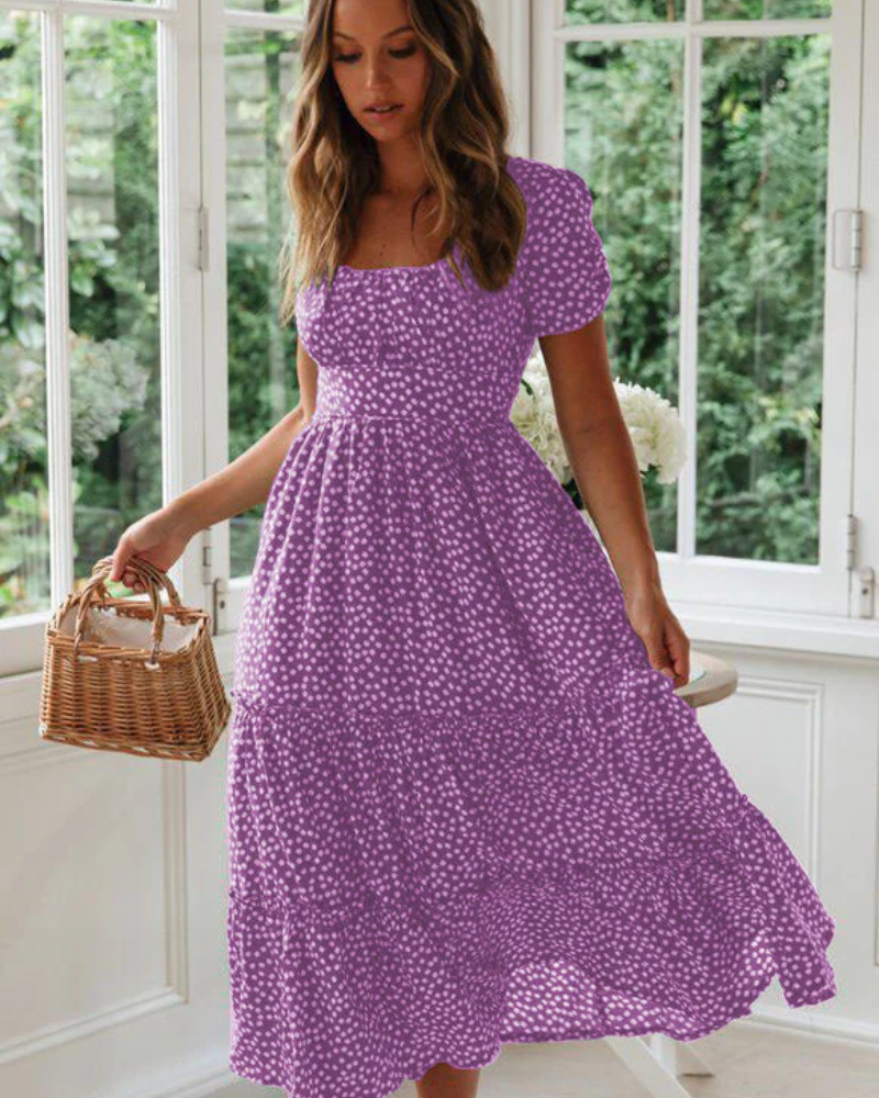 Polka Dot Puff Sleeve Midi Dress