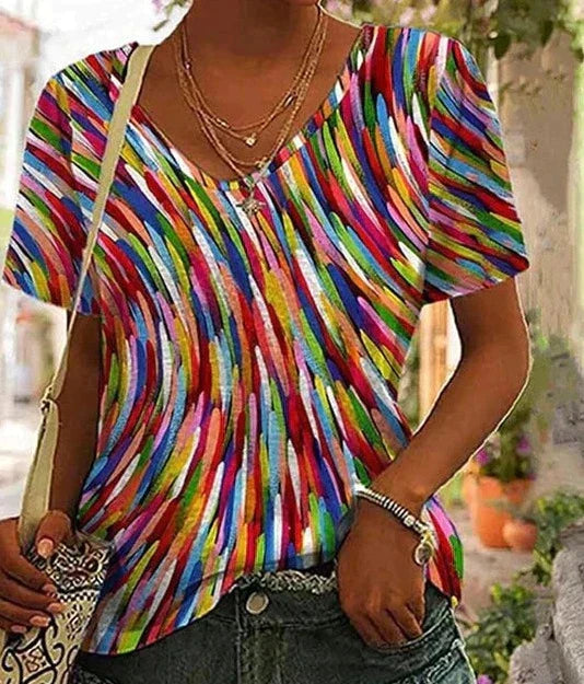 Multicolor Printed V-Neck Blouse