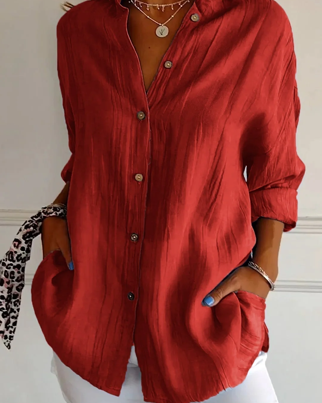 Crinkle Long Sleeve Blouse