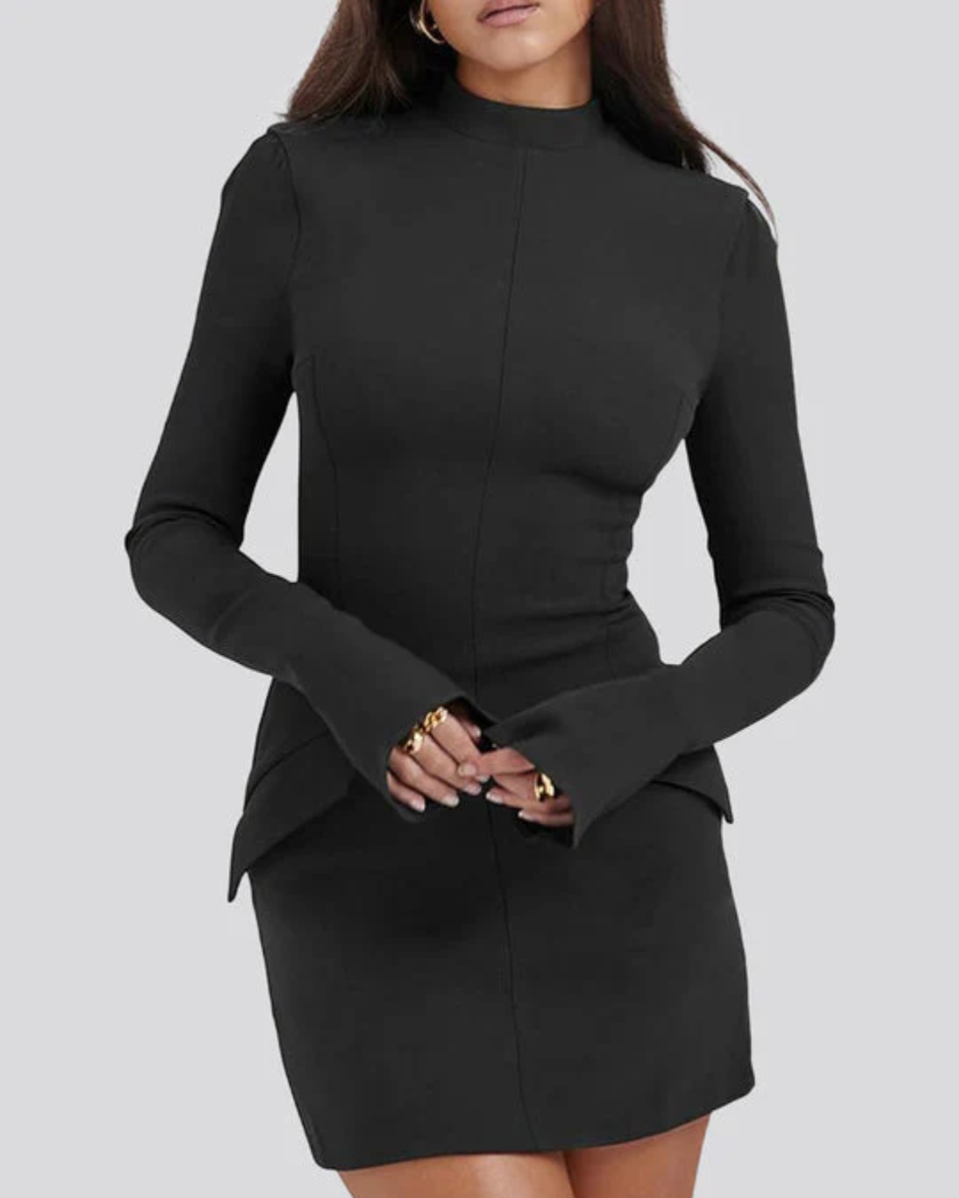 Black Mock Neck Mini Dress