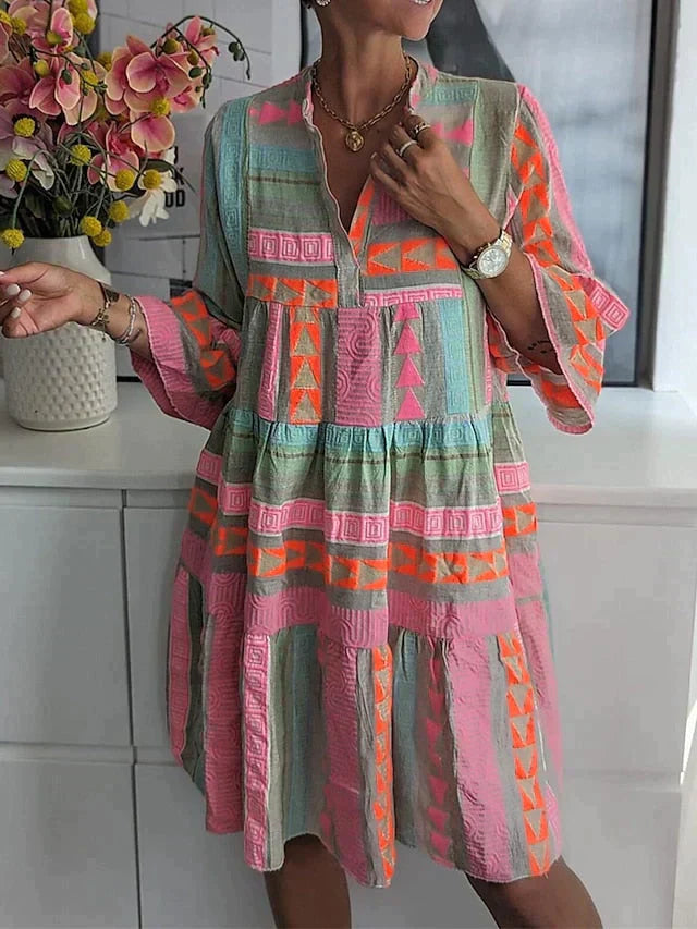 Geometric Tiered Midi Dress