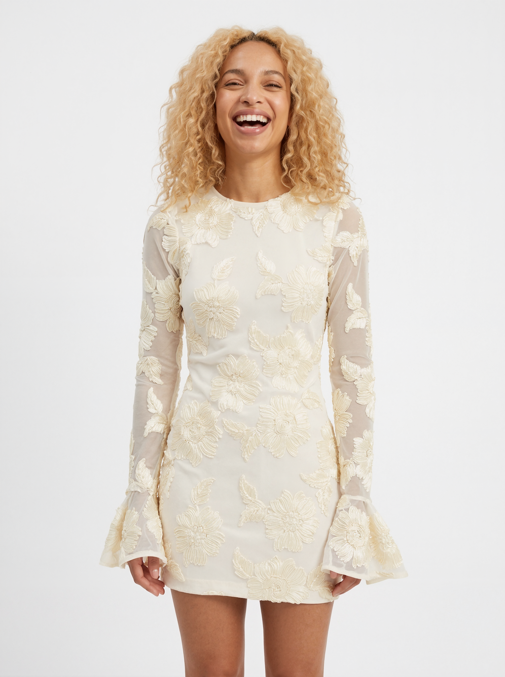 Floral Embroidered Long Sleeve Mini Dress