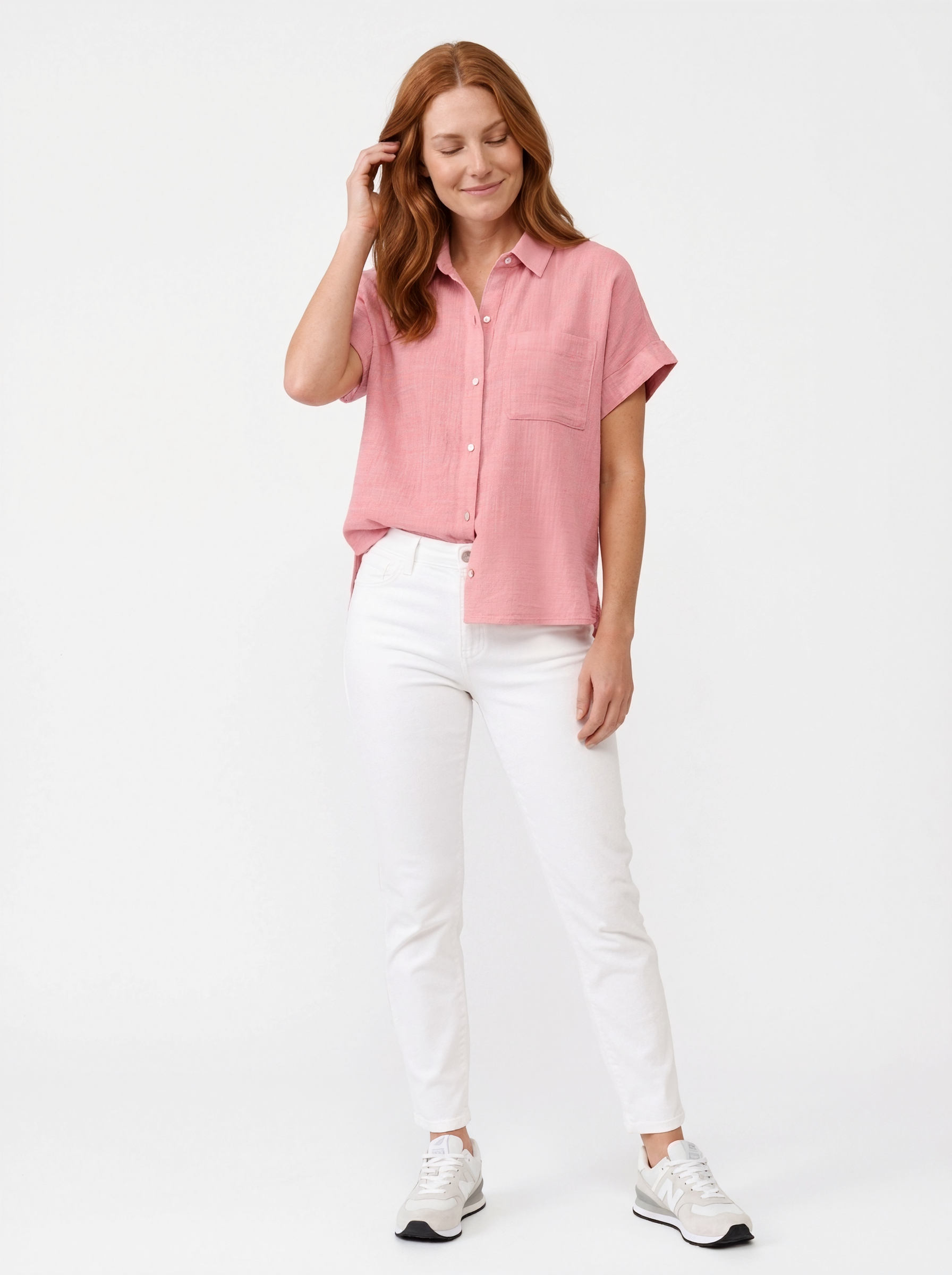Short Sleeve Button Front Blouse