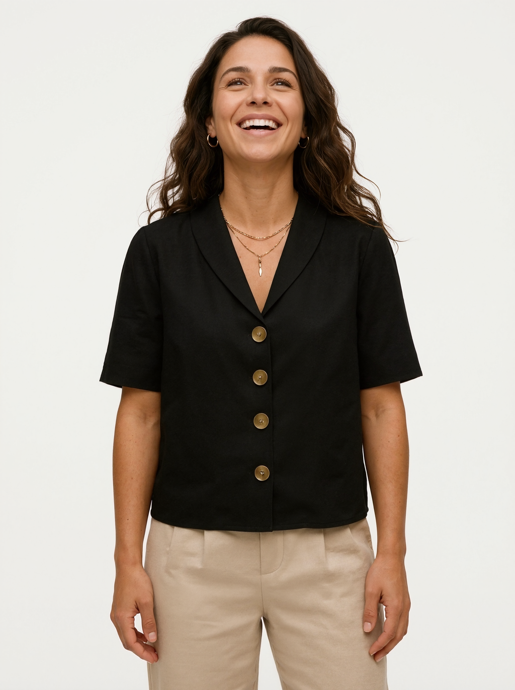 Short Sleeve Scarf Collar Blouse