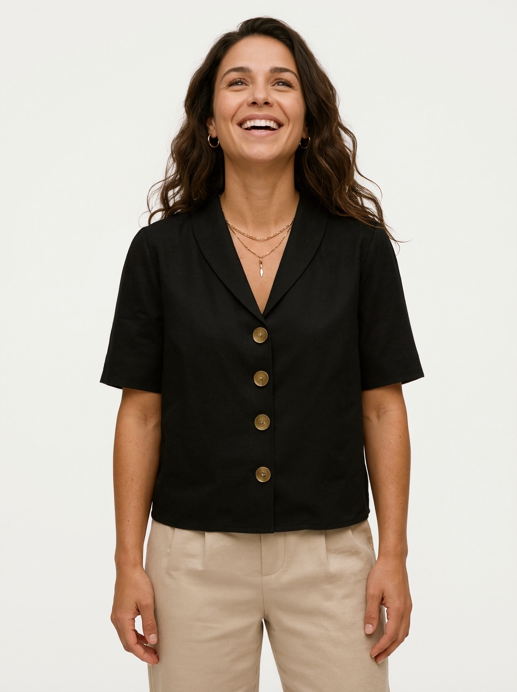Short Sleeve Scarf Collar Blouse
