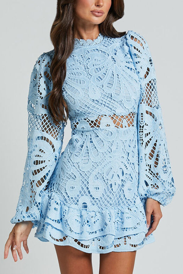 Lace Puff Sleeve Midi Dress