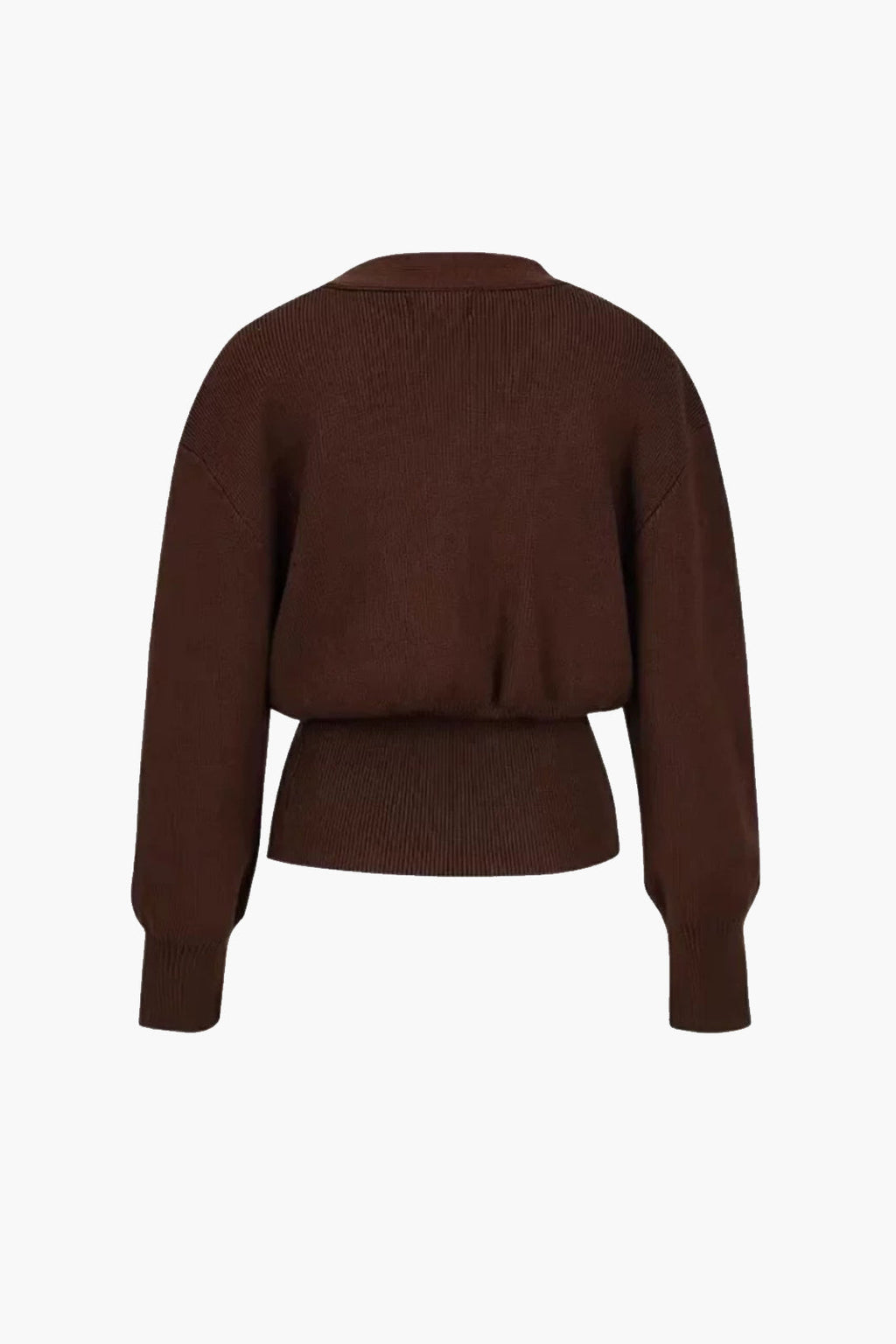 Ribbed Knit Wrap Top with Gold Button