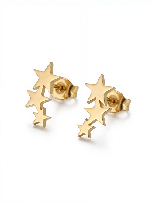 Celestial Triple Star Stud Earrings