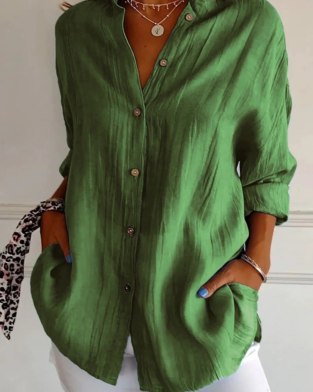 Crinkle Long Sleeve Blouse