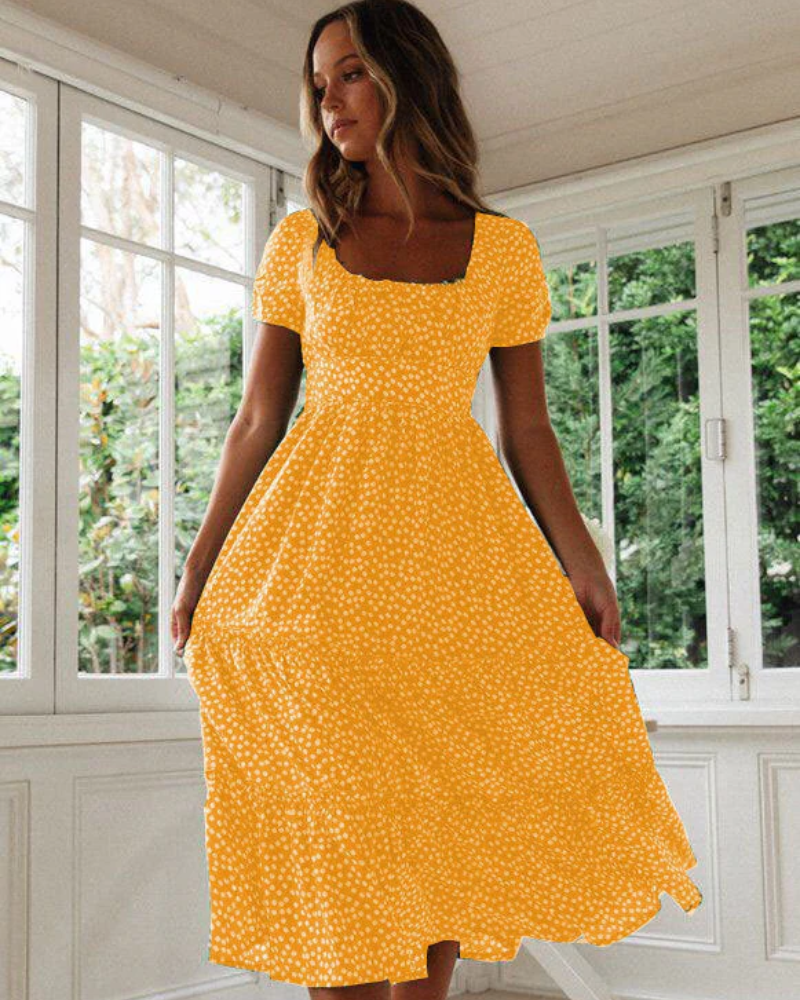 Polka Dot Puff Sleeve Midi Dress