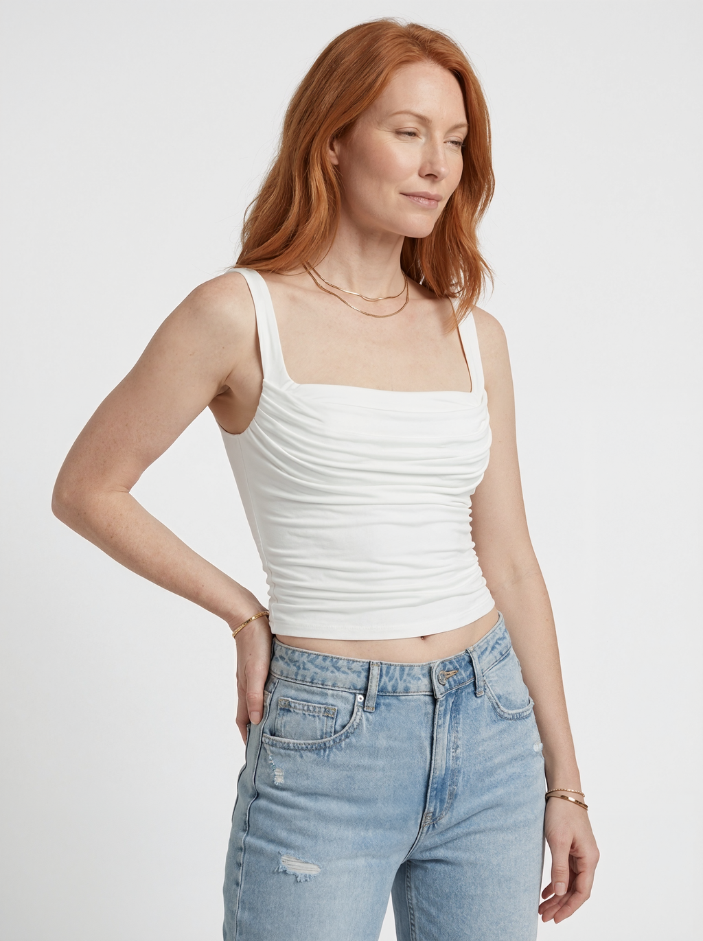 Ruched Square Neck Crop Top