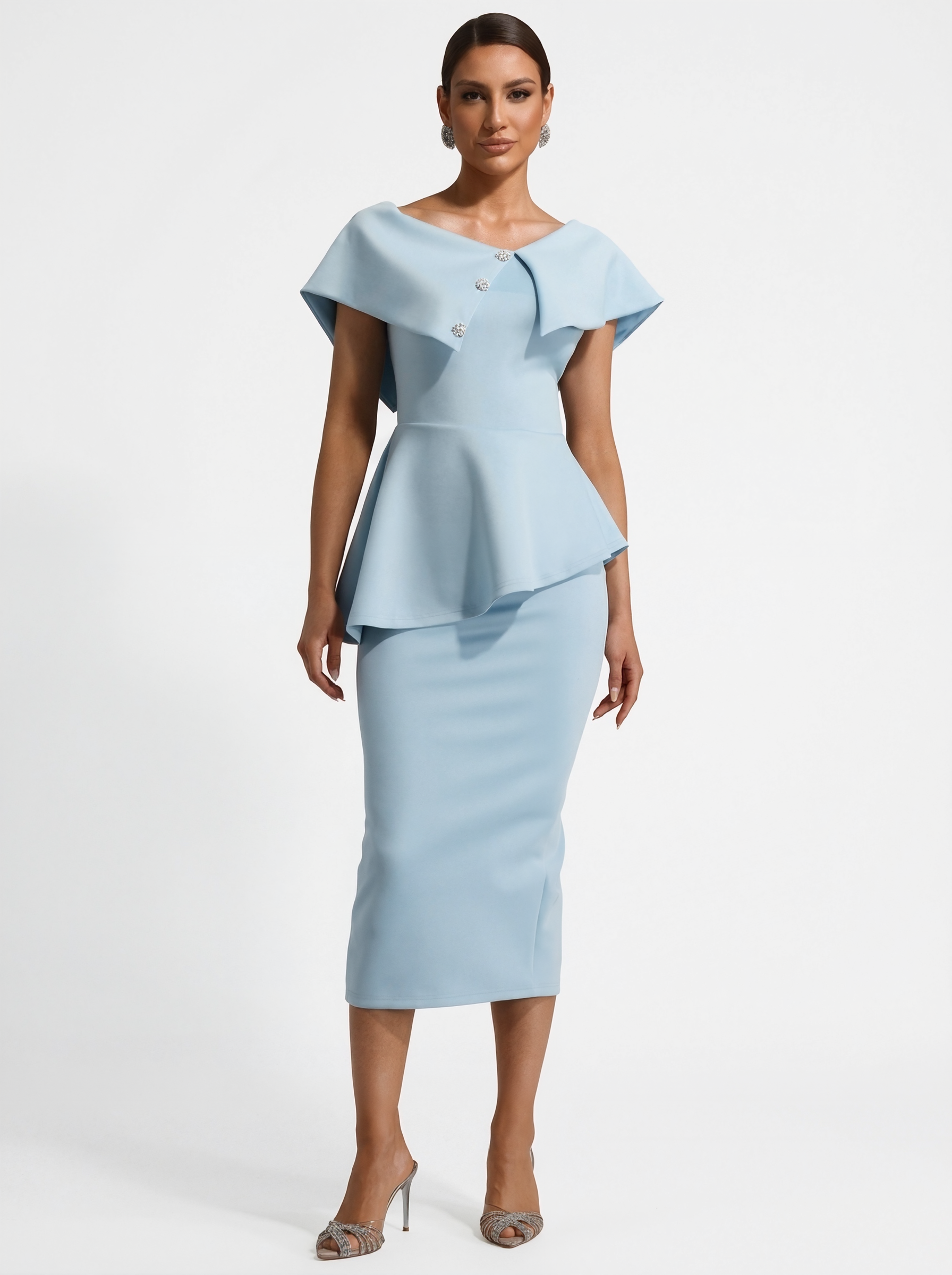 Peplum Light Blue Midi Dress