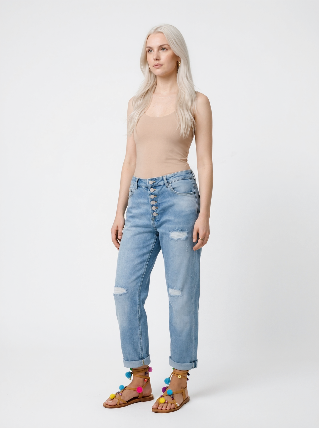 High Waist Distressed Jeans