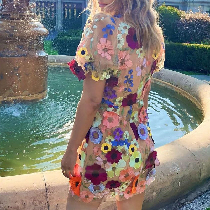 3D Floral Appliqué Mini Dress