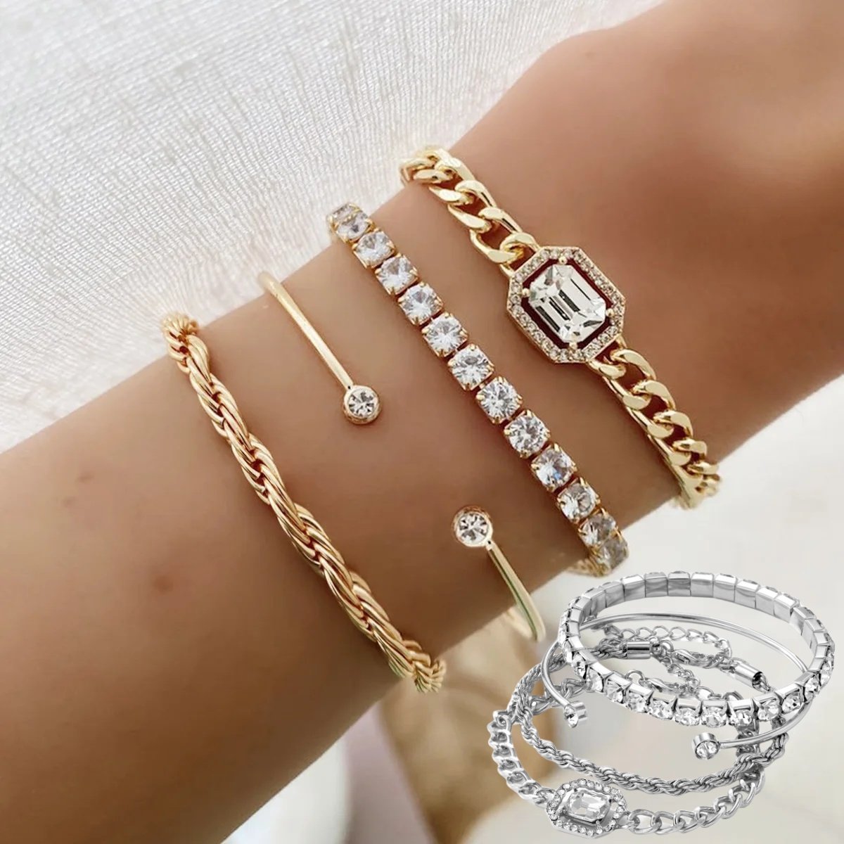 Gold Tone Layered Bracelet Set