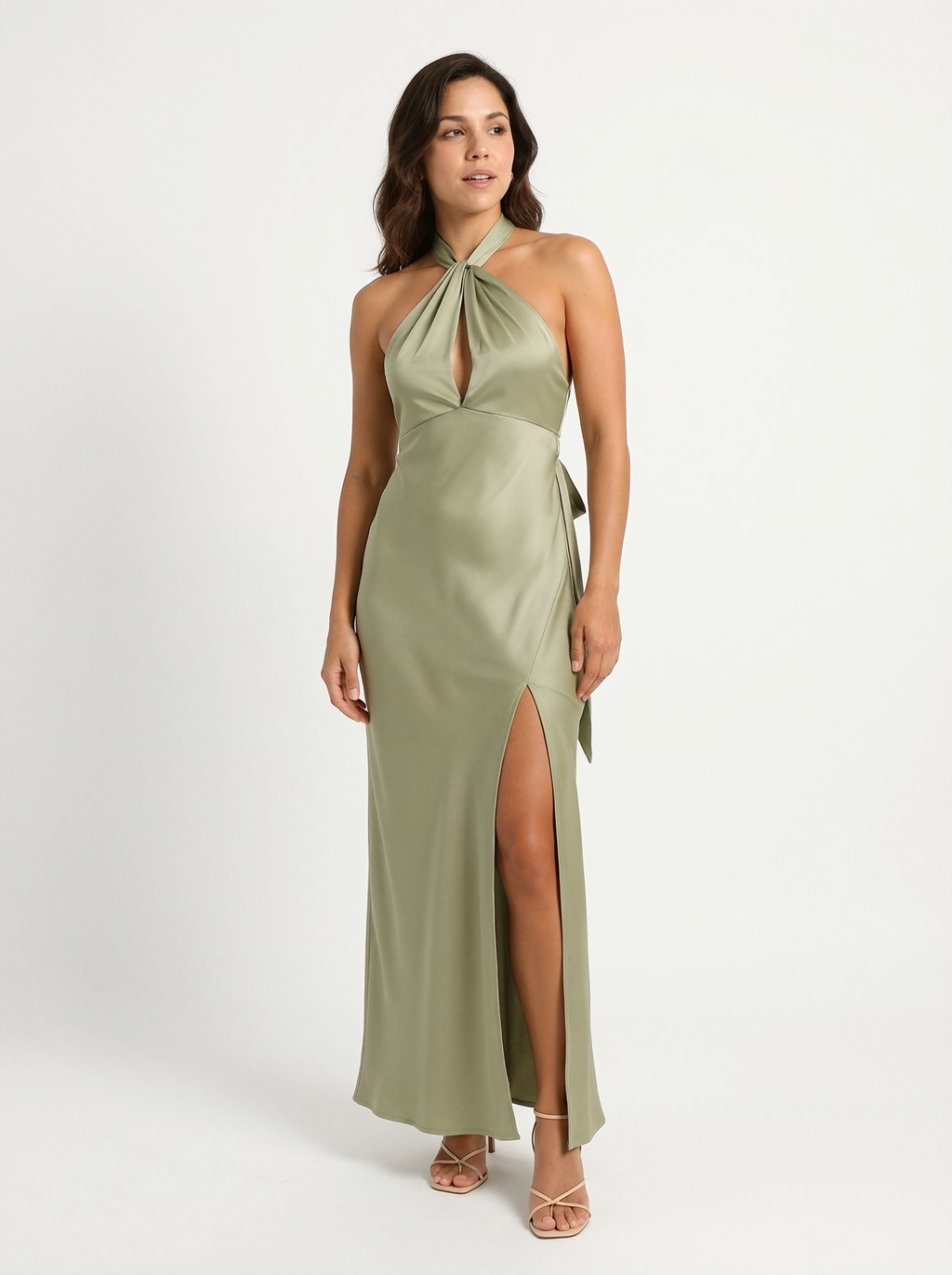 Halter Neck Side Split Maxi Dress