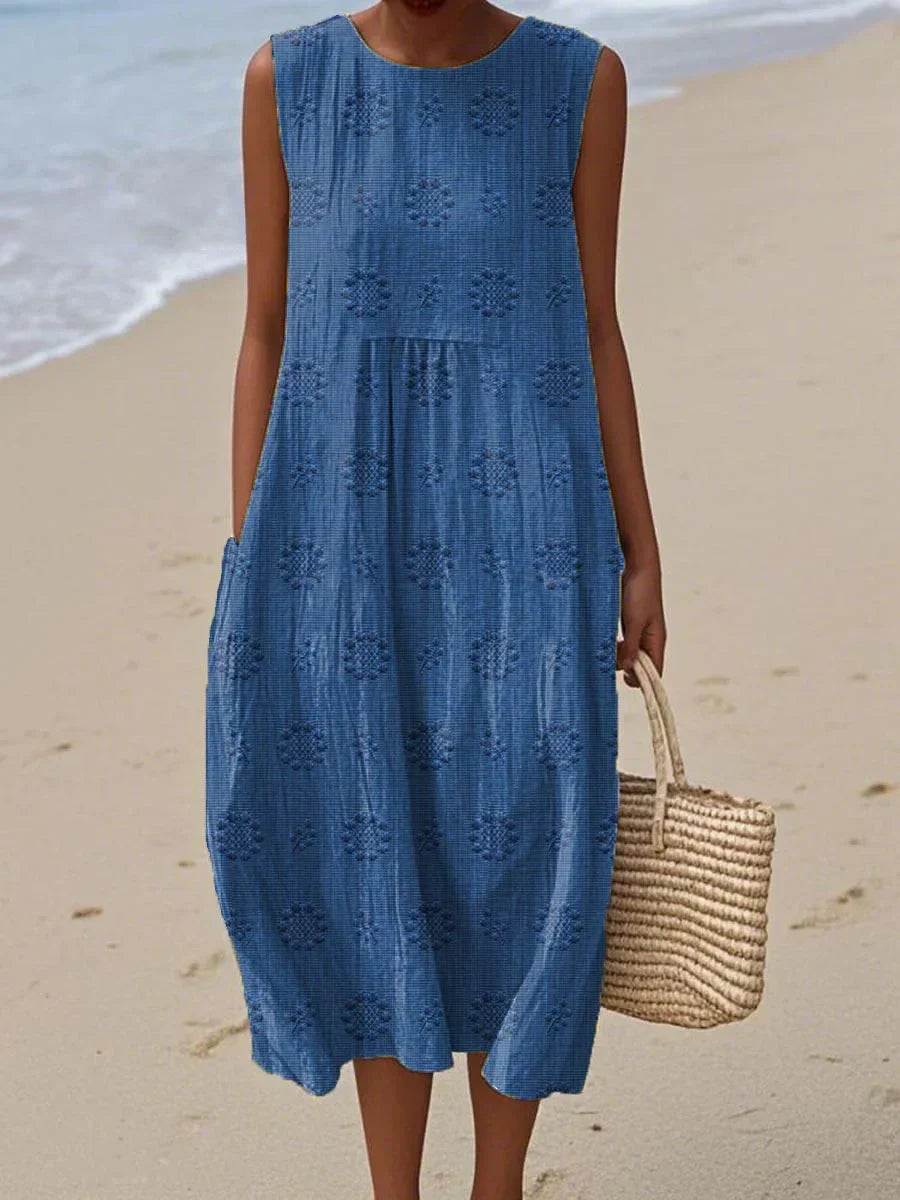 Relaxed Fit Textured Sleeveless Midi Dress