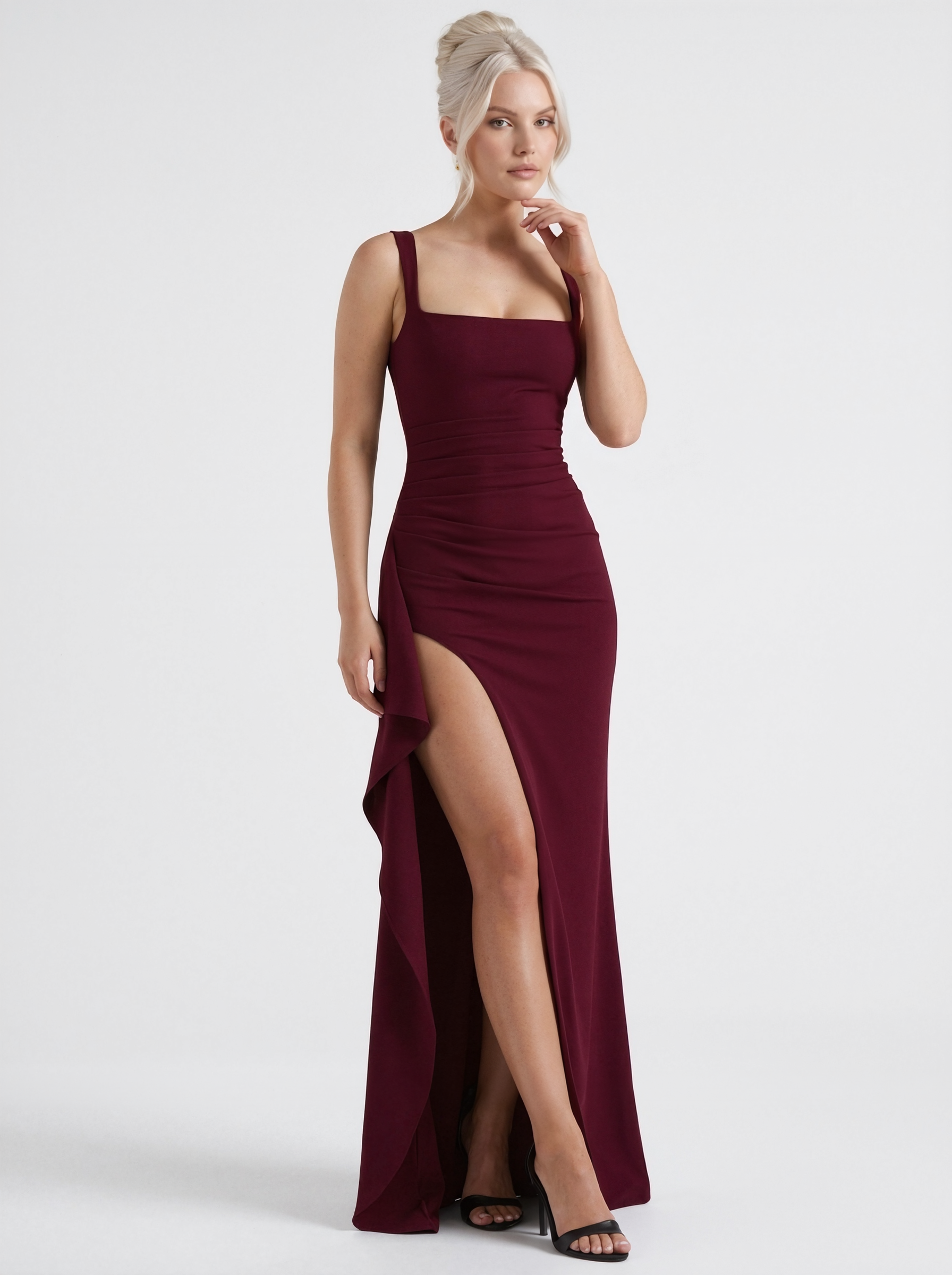 Ruched Slit Maxi Dress