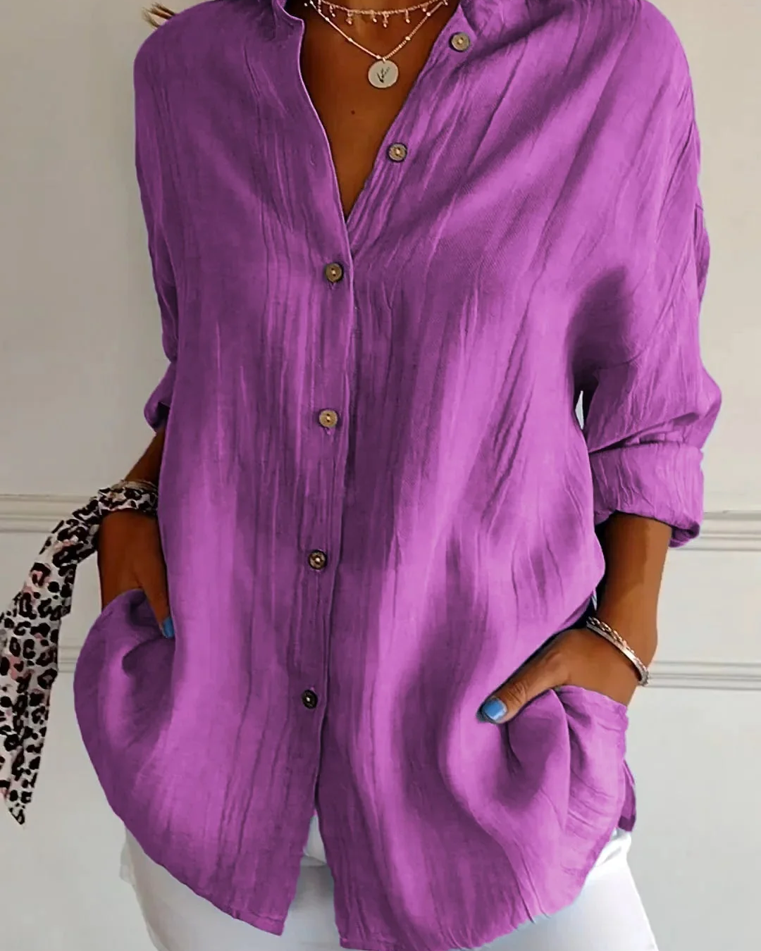 Crinkle Long Sleeve Blouse