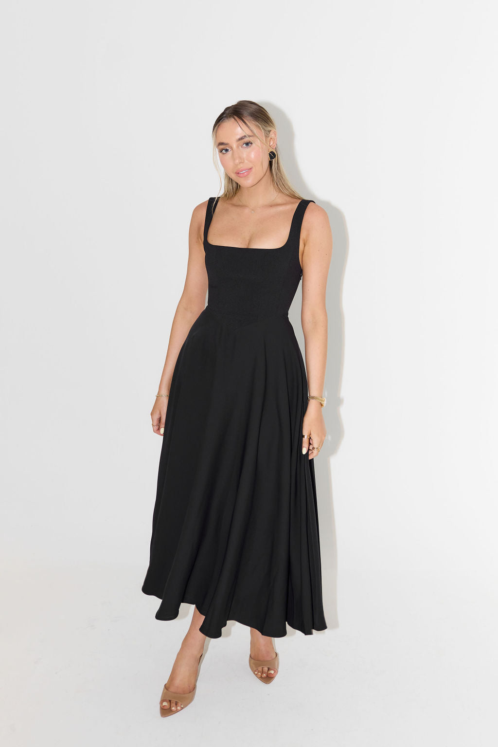 A-Line Square Neck Midi Dress