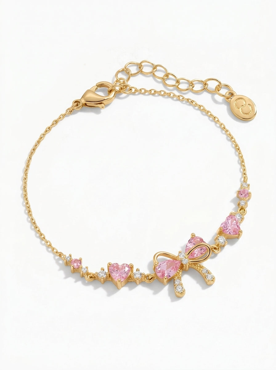 Sparkling Pink Heart Bow Bracelet