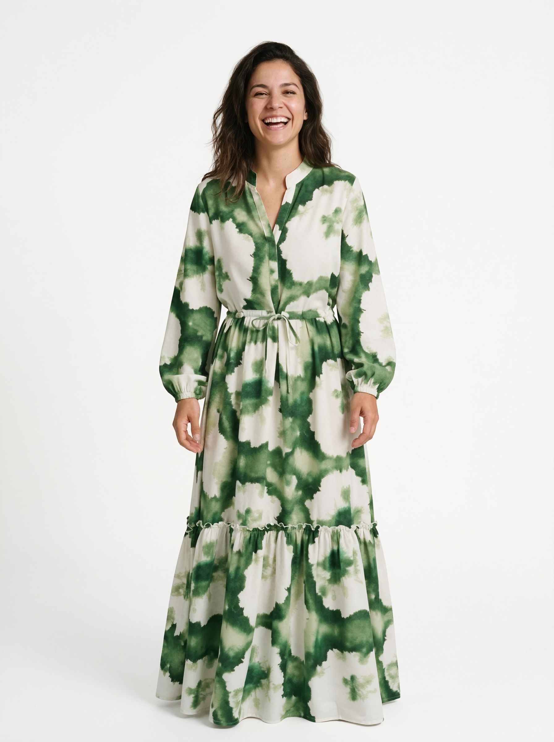 Green Print Bohemian Maxi Dress
