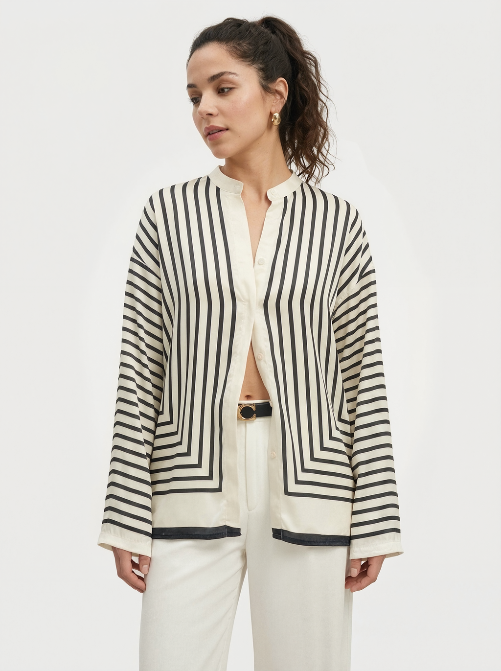Geometric Striped Long Sleeve Blouse