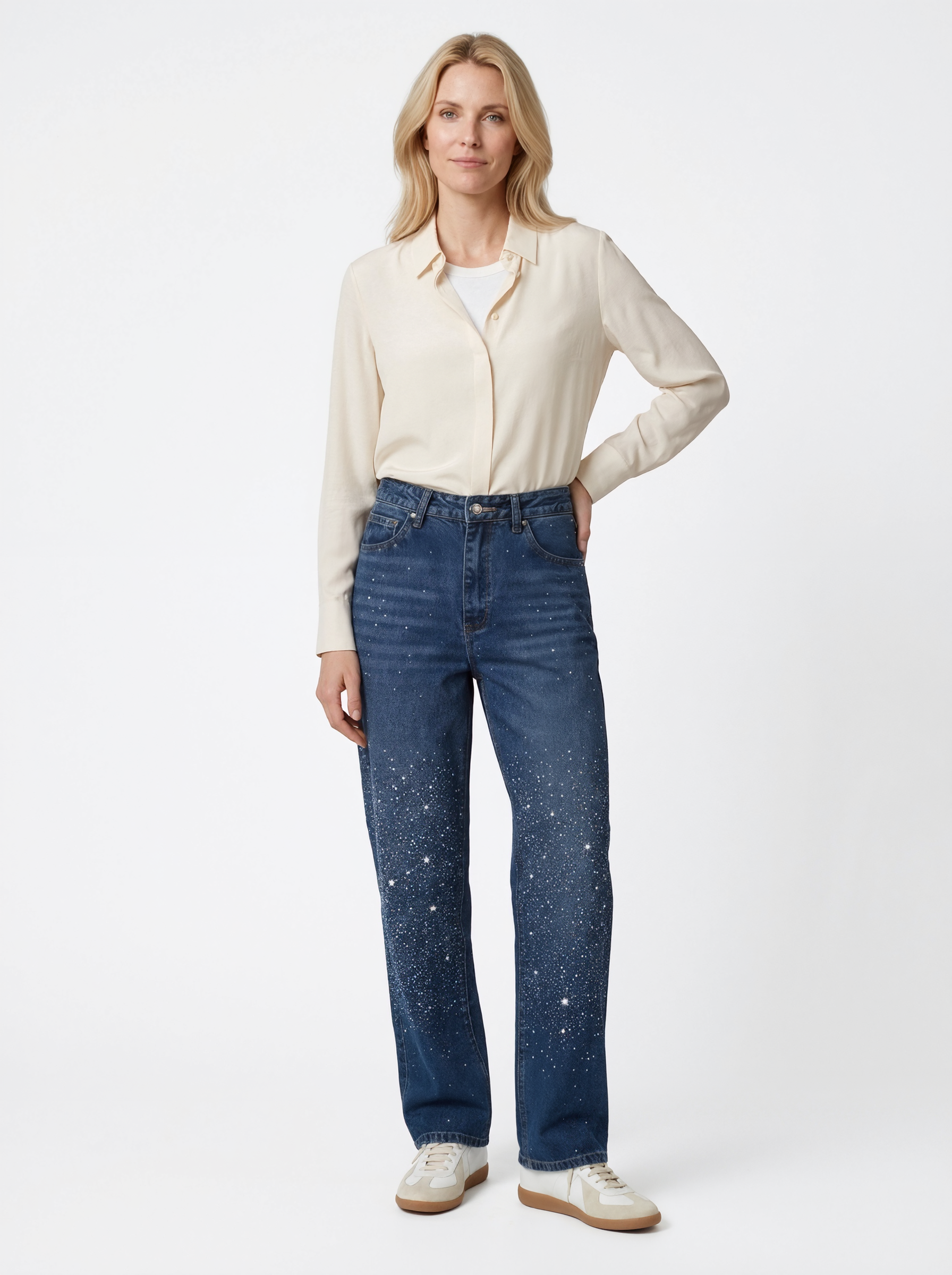 Crystal Embellished High Waist Jeans