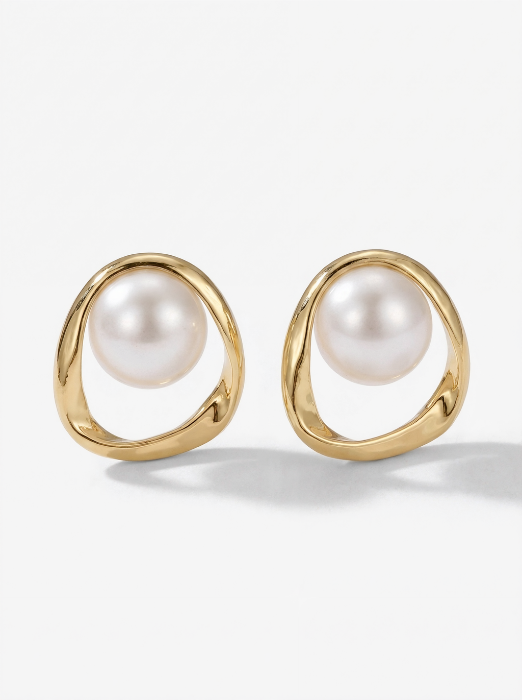 Abstract Gold Pearl Drop Earrings