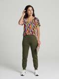 Multicolor Printed V-Neck Blouse