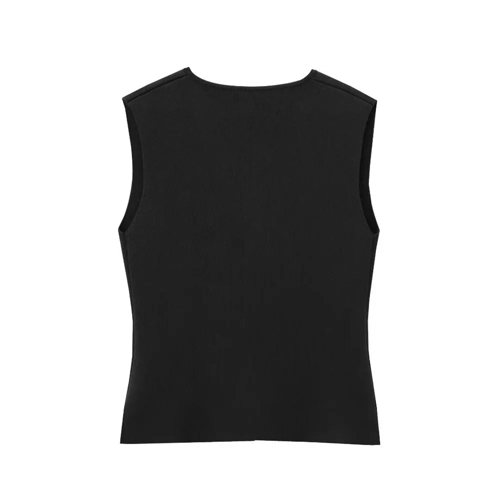 V-Neck Button Sleeveless Top