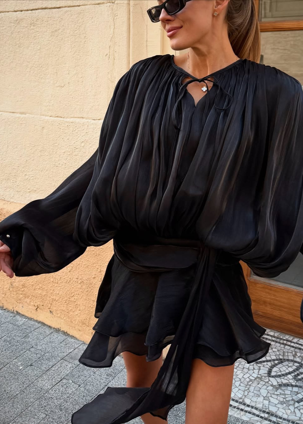 Pleated Tiered Mini Dress
