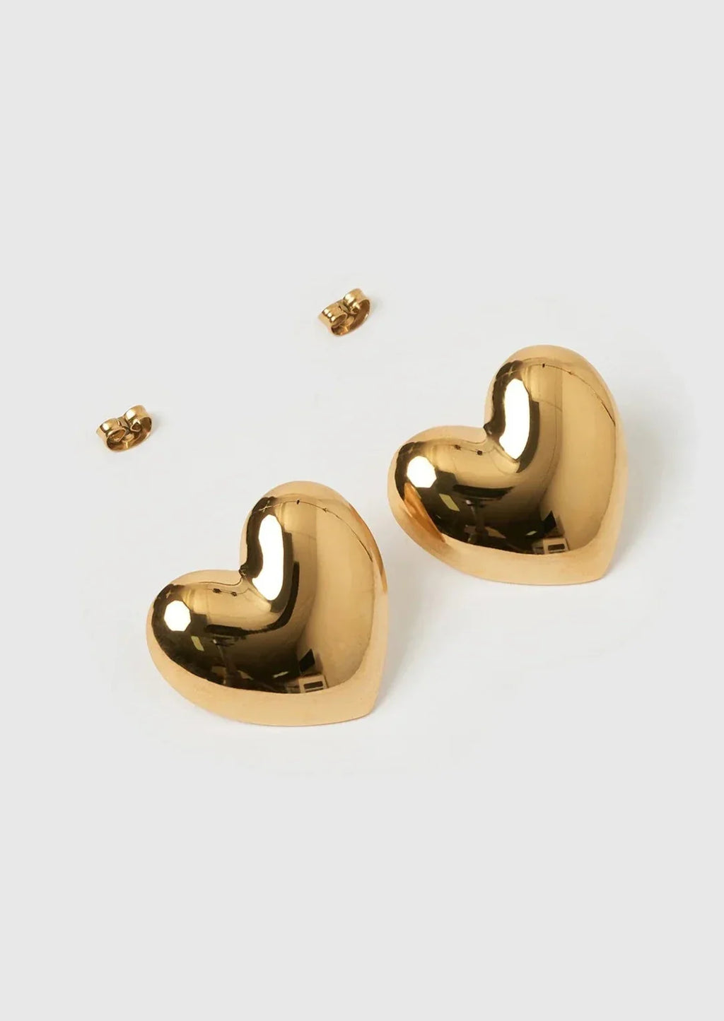 Polished Gold Heart Stud Earrings