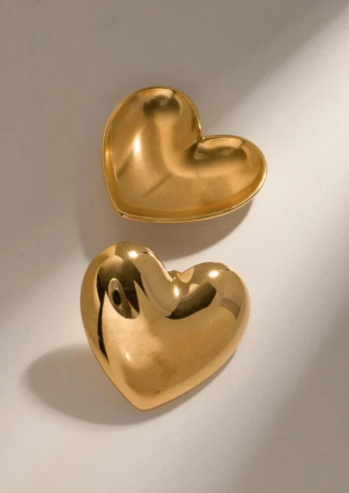 Polished Gold Heart Stud Earrings