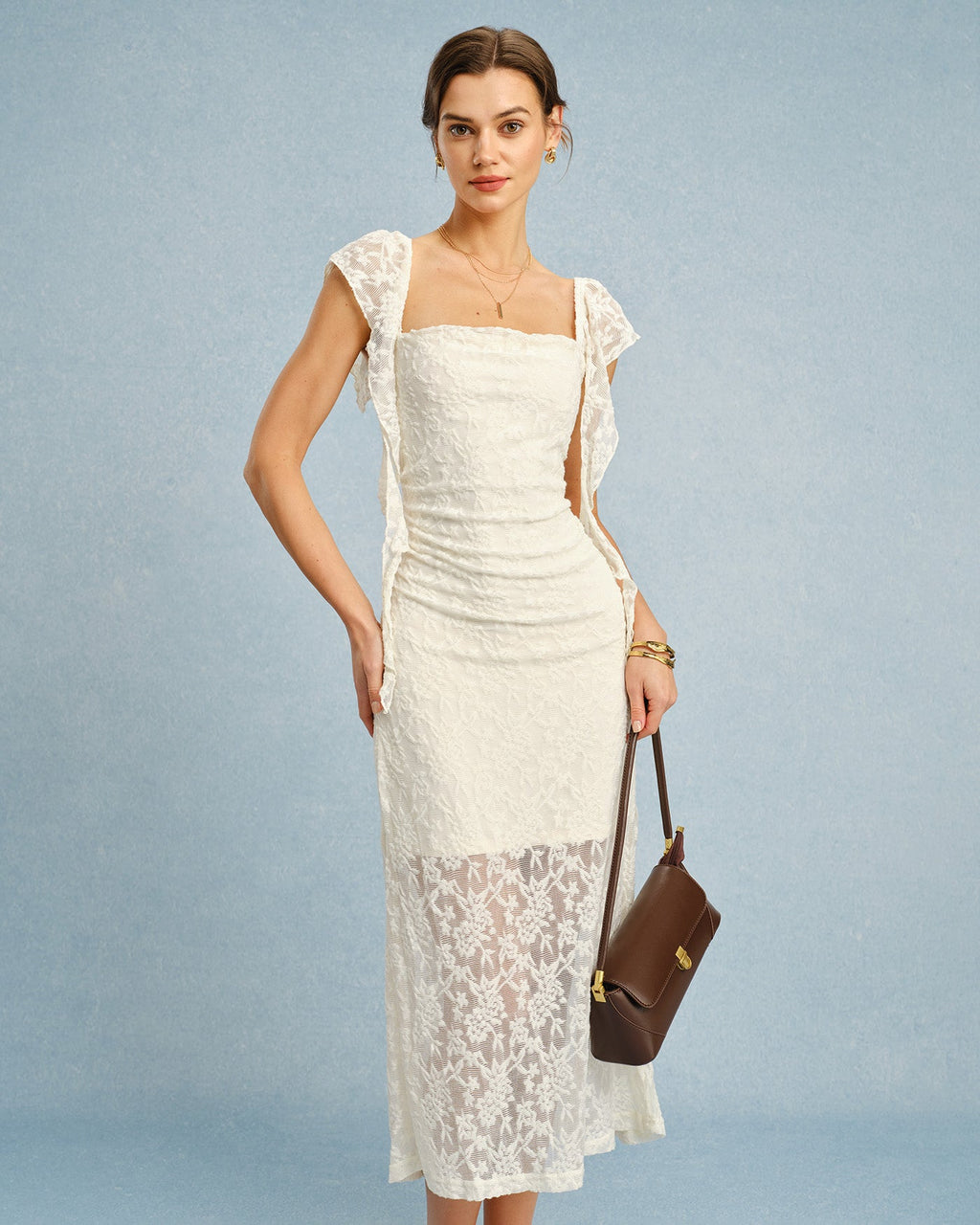 Lace Ruched Midi Dress