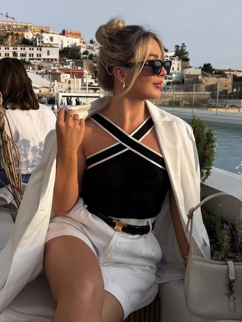 Knit Halter Cross Back Top