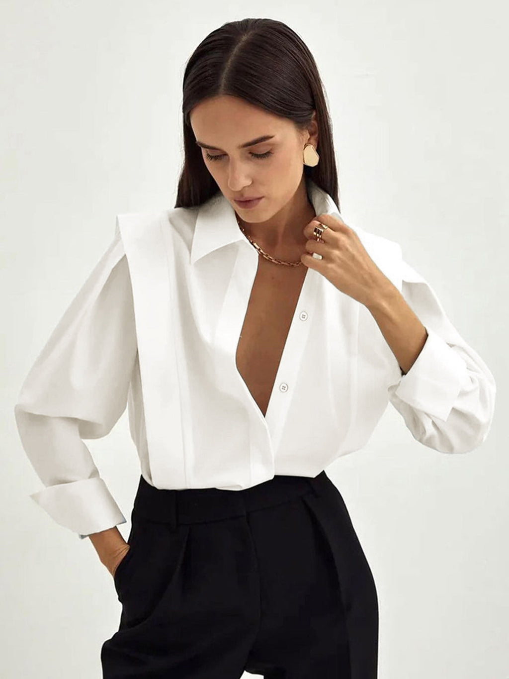 Classic Collared Button-Front Blouse