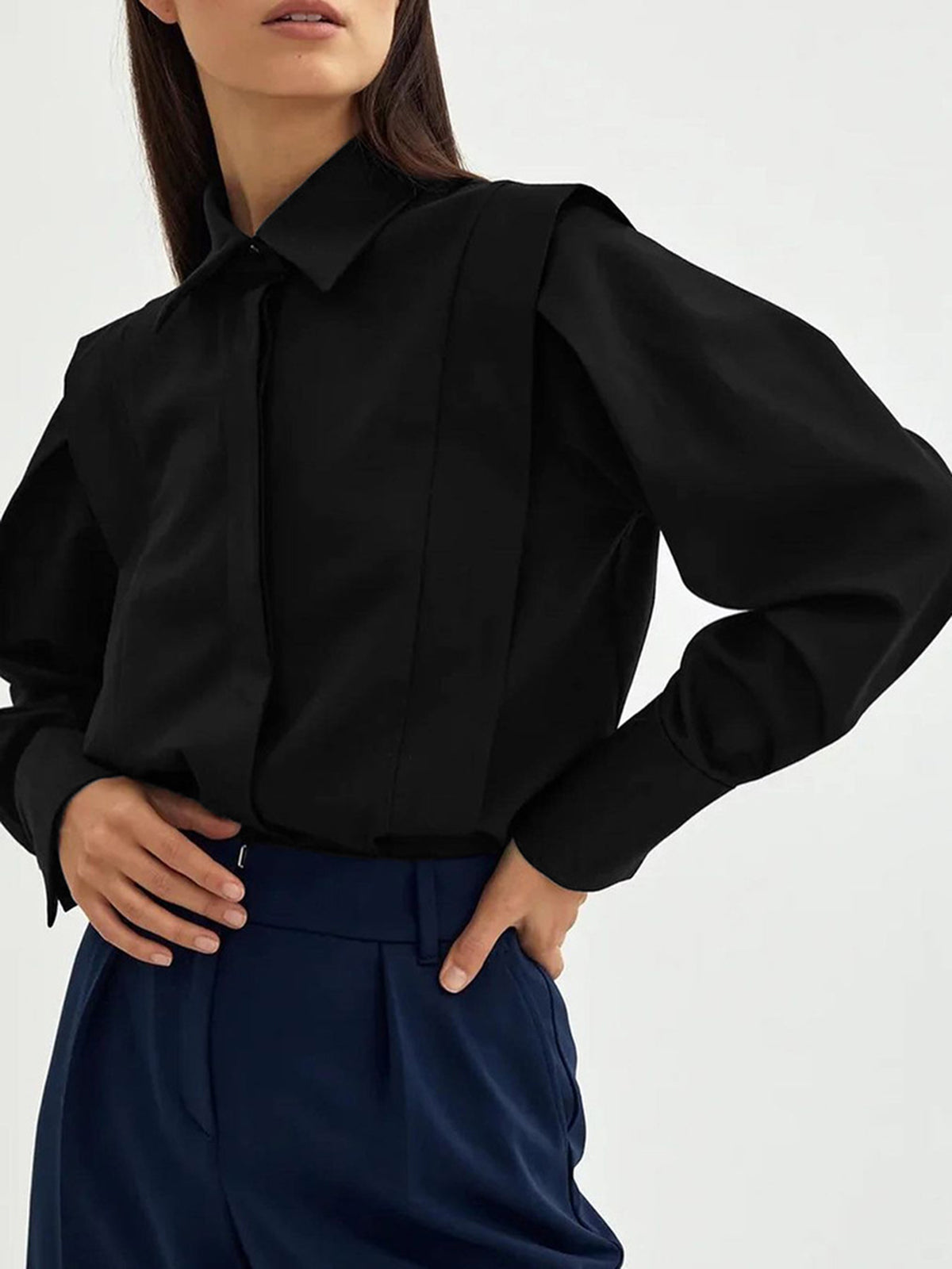Classic Collared Button-Front Blouse