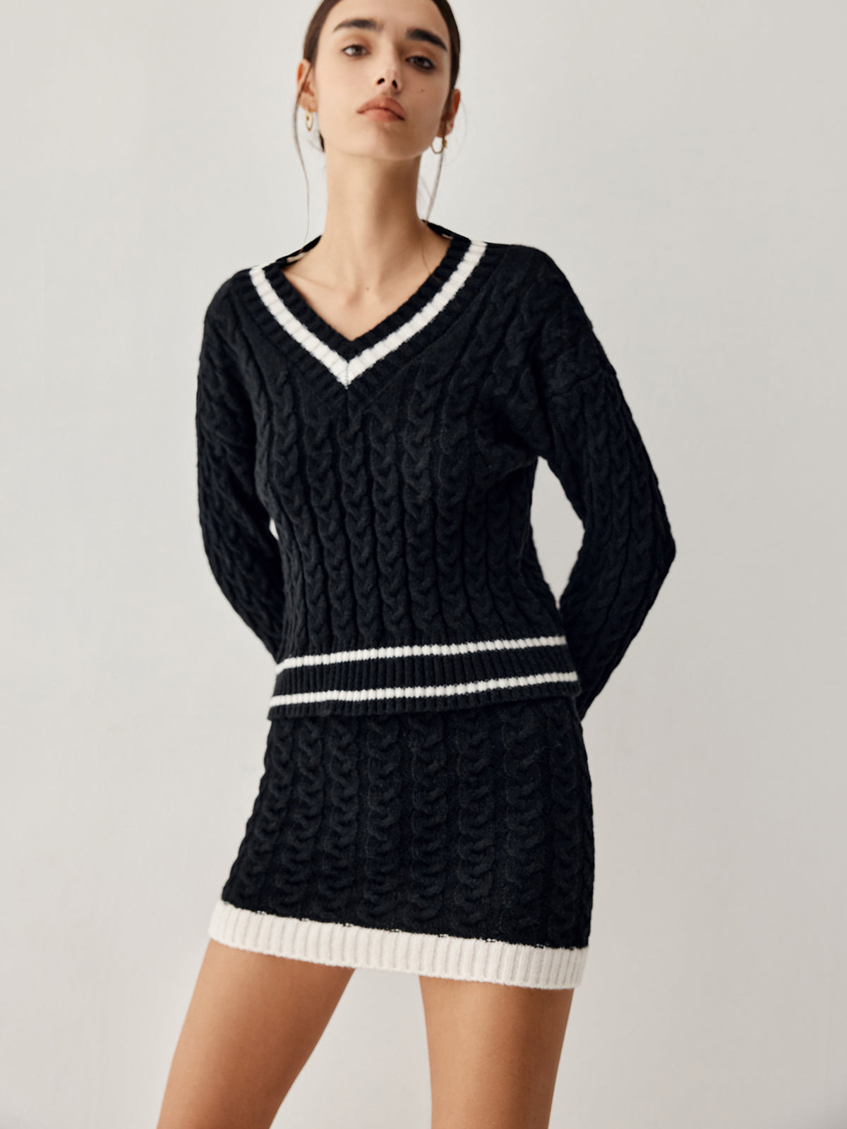 Cable Knit Sweater Skirt Set