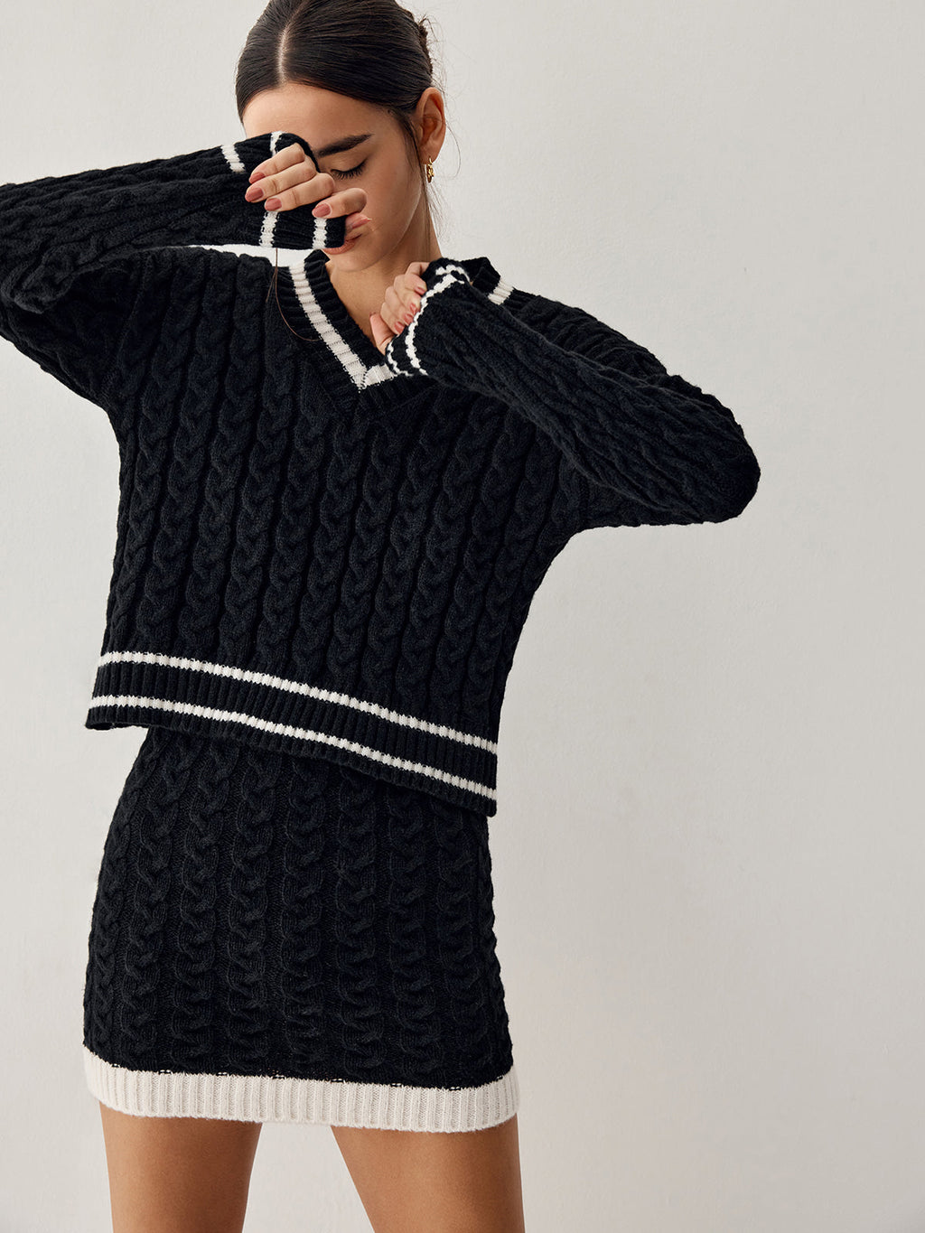 Cable Knit Sweater Skirt Set