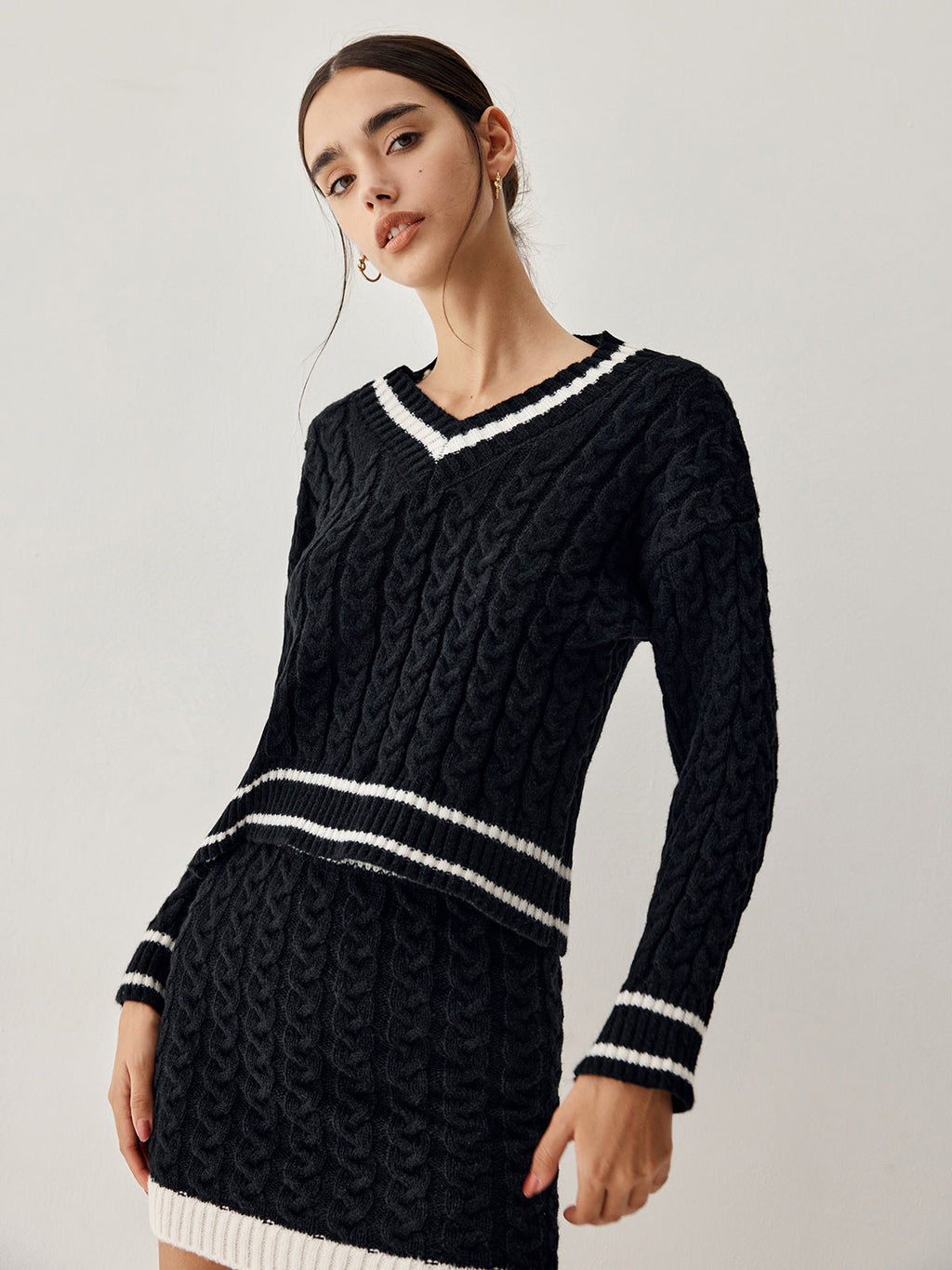 Cable Knit Sweater Skirt Set