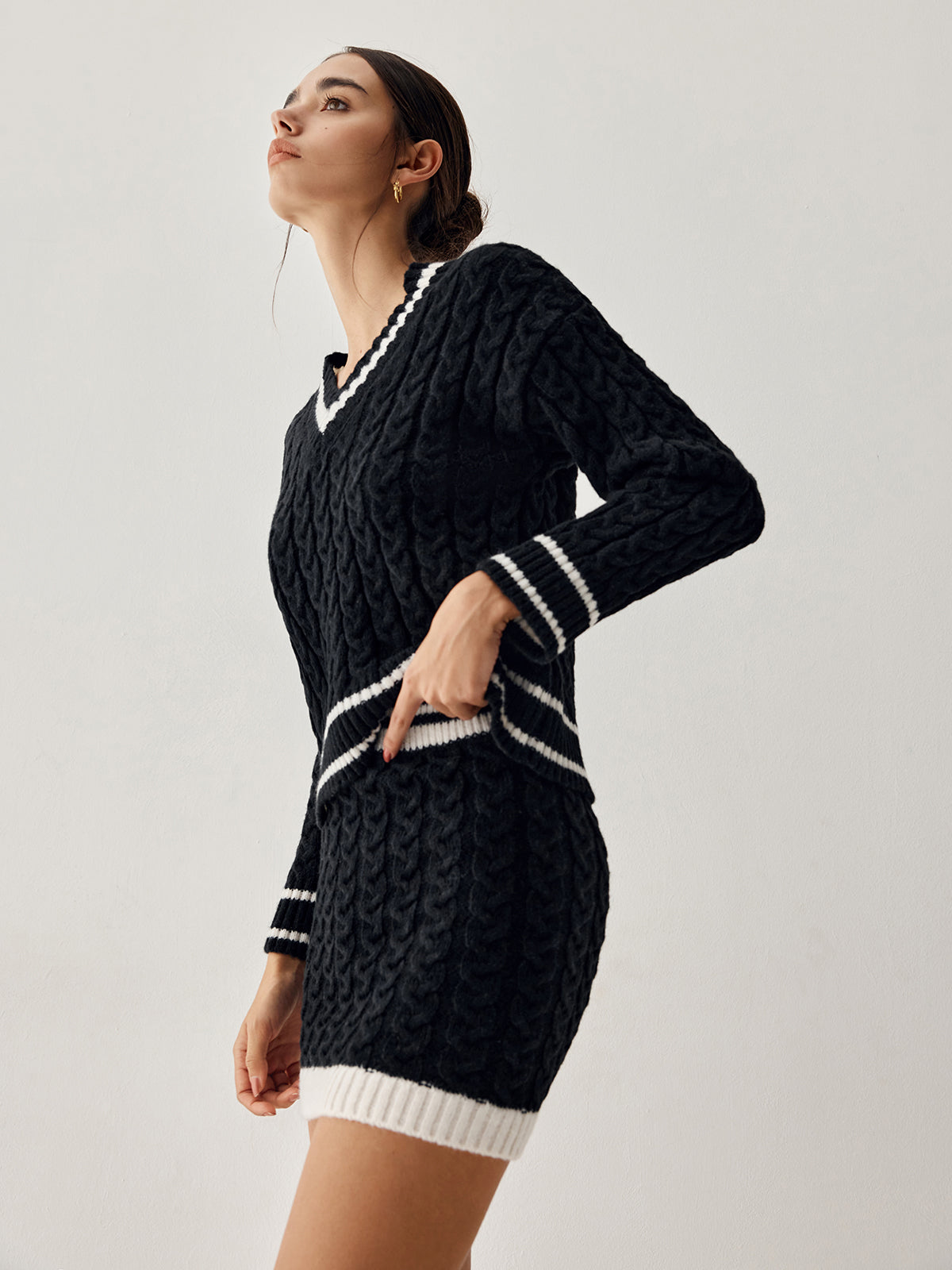Cable Knit Sweater Skirt Set